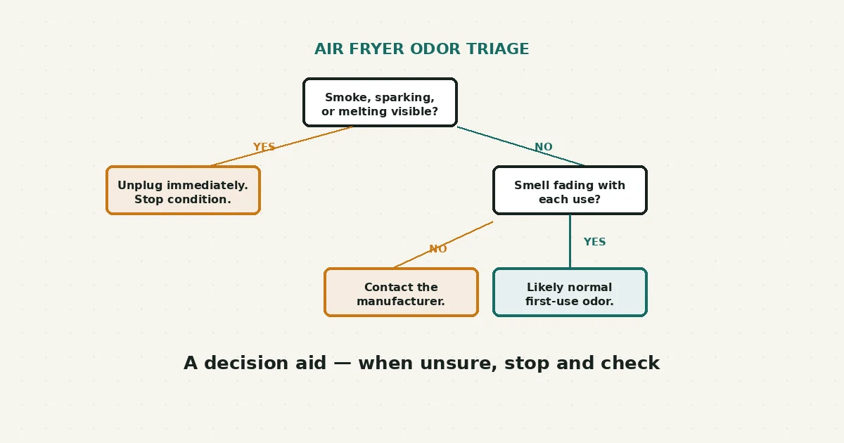 Air Fryer Smells Like Plastic: First-Use Odor, Residue and Stop Signs