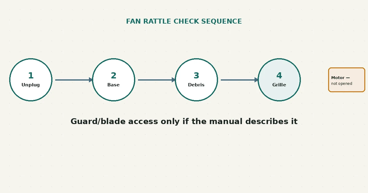 Portable Fan Rattles: Guard, Dust, Base and Blade Checks